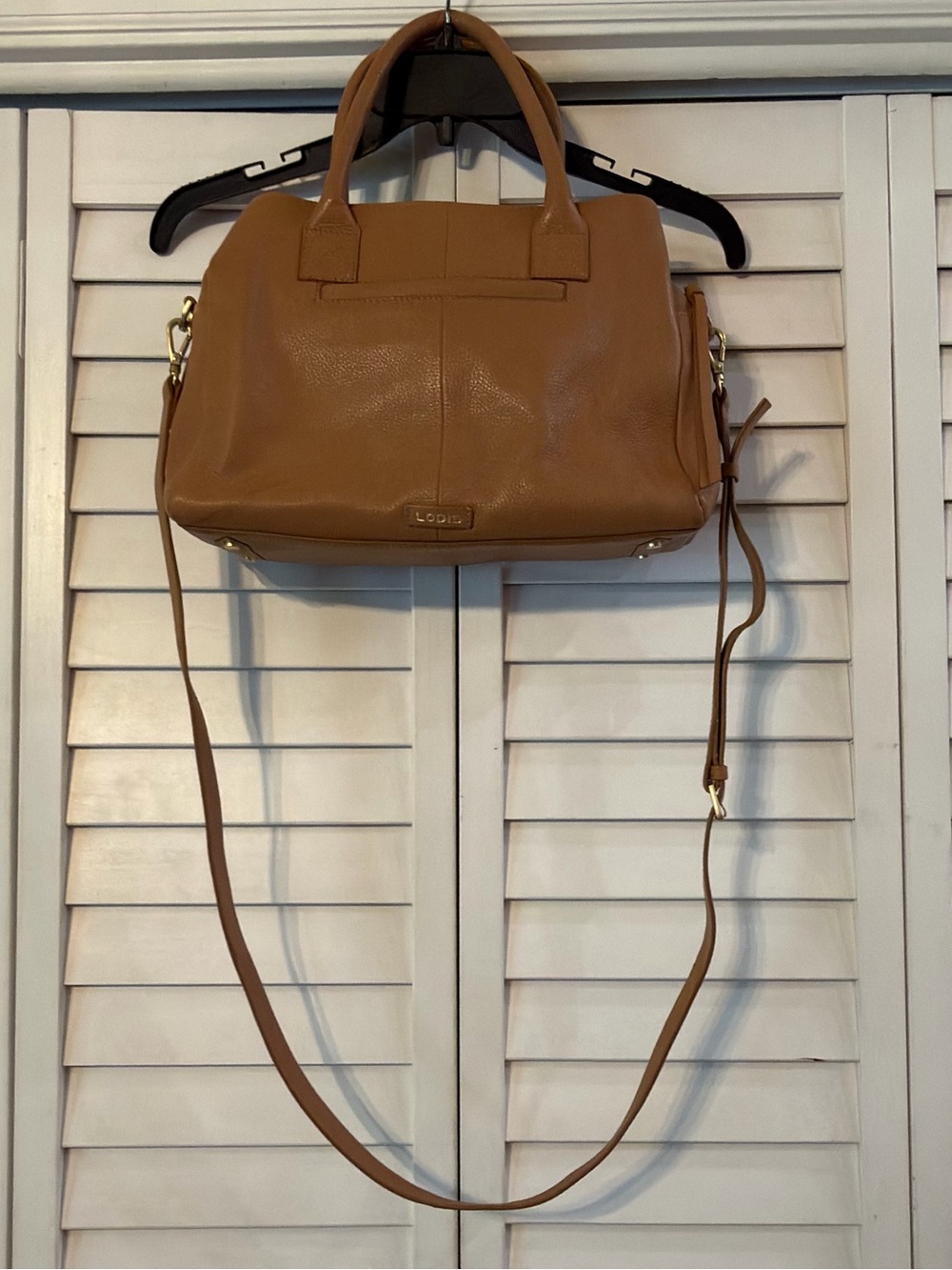 Lodis Texas Leather Morgan Satchel with Crossbody Strap Camel NWT - Picture 4 of 11